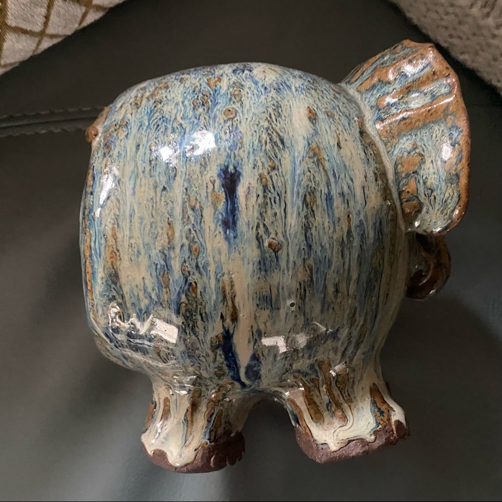 GORGEOUS Vintage 🐘ELEPHANT Drip GLAZE Hand Made Original POTTERY BANK - Picture 8 of 14
